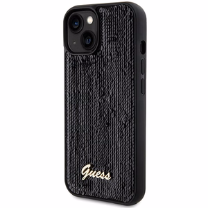 Guess Sequin Script Metal viedtālruņa apvalks iPhone 14 / 15 / 13 - melns