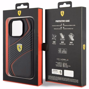 Ferrari Twist Metal Logo viedtālruņa apvalks iPhone 15 Pro - melns
