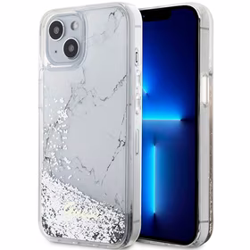 Guess Liquid Glitter Marble viedtālruņa apvalks iPhone 14 - balts