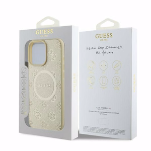 Guess Saffiano Peony klasiskā logotipa magnētiskais viedtālruņa apvalks iPhone 16 Pro - zelta