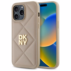 DKNY Quilted Stack Logo viedtālruņa apvalks iPhone 14 Pro - bēšs