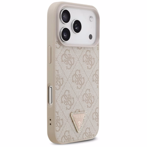 Guess Leather 4G Triangle Strass MagSafe vāciņš iPhone 18 Pro / 17 Pro – rozā