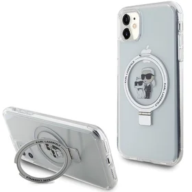 Karl Lagerfeld KLHMN61HMRSKCH iPhone 11 / Xr 6.1" balts/balts cietais apvalks ar gredzena statīvu Karl&Choupette Magnētiskais