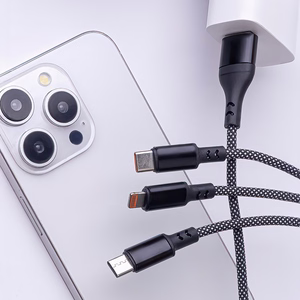 Maxlife ALLin1 kabelis USB + USB-C - Lightning + 2x USB-C 1,0 m 66W melns