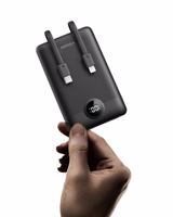 VEGER portatīvais lādētājs 10000 mAh ar iebūvētiem kabeļiem Type C / Lightning PD QC3.0 2A 22,5W C11 (W1170) melna