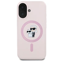 Karl Lagerfeld silikona viedtālruņa apvalks Karl&Choupette Heads Ring Magnētiskais iPhone 16 - rozā