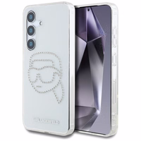 Karl Lagerfeld viedtālruņa apvalks ar rhinestones Karl Head logotipu Samsung Galaxy S25 caurspīdīgs