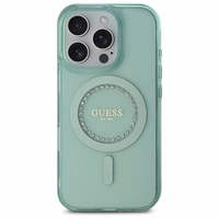 Guess IML Rhinestones Magnētiskais viedtālruņa apvalks iPhone 16 Pro - zaļš