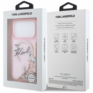 Karl Lagerfeld Liquid Glitter Karl Script Logo MagSafe Maciņš for iPhone 17 Pro - rozā