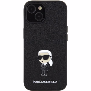 Karl Lagerfeld Fiksēts mirdzošs Ikonik logotips metāla piespraude apvalks iPhone 15 - melns