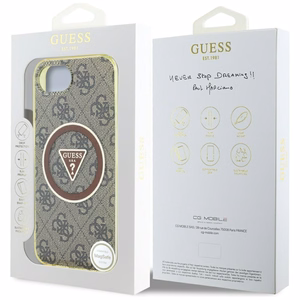 Guess IML Metal Glitter 4G Circle Triangle magnētiskais viedtālruņa apvalks iPhone 16e - brūns