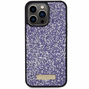 Guess Rhinestone Metāla Logotips viedtālruņa apvalks iPhone 15 Pro - rozā