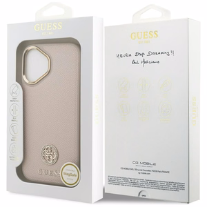 GUESS magnētiskais viedtālruņa apvalks IPHONE 17, savietojams ar MagSafe GUHMP17SPGCRMDEP (PU apvalks ar graudainu Strass logotipu) rozā
