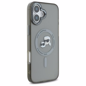 Чехол Karl Lagerfeld IML Metal Karl&Choupette Head MagSafe для iPhone 16 (чёрный)