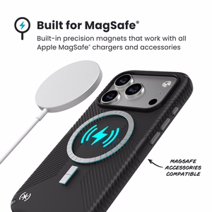 Speck Presidio2 Grip MagSafe vāciņš ierīcei iPhone 17 Pro, “Black / Slate Grey” krāsā