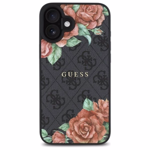 Guess GUHMP16SP4ROPEMCK iPhone 16 6.1" melns/melns cietais apvalks 4G Ziedu Druka Magnētiskais