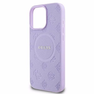 Guess Saffiano Peonija Klasiskais Logotips Magnētiskais viedtālruņa apvalks iPhone 16 Pro Max - violets