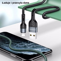 USAMS Pīts kabelis U55 2A lightning melns 1m SJ448USB01 (US-SJ448)