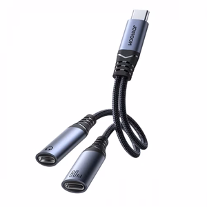Adapteris Joyroom SY-C02 2in1 melns 14cm (ievade: Type-C / izvade: 2x Type-C)
