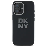 DKNY Liquid Silicone Metal Logo viedtālruņa apvalks iPhone 16 - melns