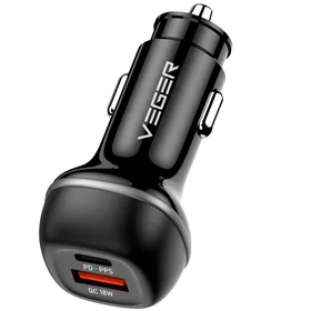 VEGER automobiļa lādētājs USB A + USB C QC PD 51W CC62-1A1C melns