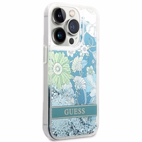 Guess Flower Liquid Glitter viedtālruņa apvalks iPhone 14 Pro Max - zaļš