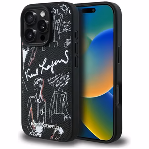 Karl Lagerfeld Grained Pattern & Logo MagSafe Case for iPhone 16 Pro Black