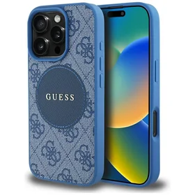 Guess 4G Circle Classic Logo Magnētiskais viedtālruņa apvalks iPhone 16 Pro Max - zils