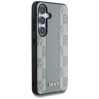 DKNY ādas rūtainā raksta magnētiskais viedtālruņa apvalks Samsung Galaxy S25 - pelēcīgi brūns