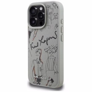 Karl Lagerfeld Grained Pattern & Logo MagSafe Case for iPhone 16 Pro - Gray