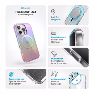 Speck Presidio2 Lux MagSafe vāciņš ierīcei iPhone 16 Pro, violets un caurspīdīgs
