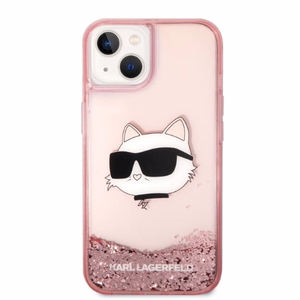 Karl Lagerfeld mirdzošs Choupette galvas viedtālruņa apvalks iPhone 14 Plus - rozā