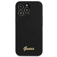Guess GUHMP13LLSLMGBK viedtālruņa apvalks iPhone 13 Pro / 13 6.1" melns cietais silikona ar zelta logotipu MagSafe