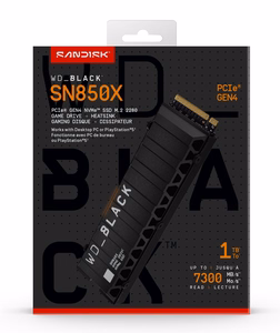 SSD SANDISK SN850X 1000 GB NVMe PCI Express 4.0 M.2 lasīšanas ātrums 7300 MB/s rakstīšanas ātrums 6300 MB/s WDS100T2XHE melns