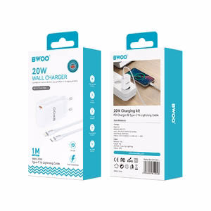BWOO CDA159 PD sienas lādētājs 20W 1x USB-C ports + Lightning balts