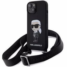 Karl Lagerfeld KLHCP15SSCBSKNK iPhone 15 6.1" cietais apvalks melns/melns Crossbody Silikona Ikonik