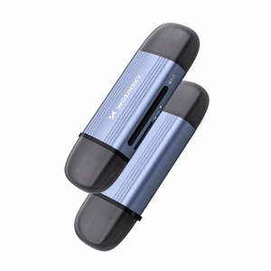Pelēks alumīnija SD un microSD atmiņas karšu lasītājs Wozinsky WCR-5G ar USB-A 3.0 / USB-C 3.0