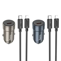 Automobiļa lādētājs Hoco USB C QC3.0 PD 30W + kabelis USB C uz Lightning Z57 metāla pelēks