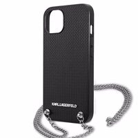 Karl Lagerfeld KLHCP13SPMK iPhone 13 mini 5,4 "melns cietais apvalks Ādas tekstūra un ķēde