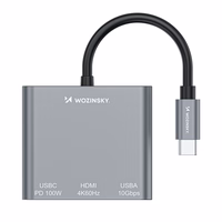 Hub Wozinsky WHCH-01 USB-C PD 100W HDMI 4K@30Hz USB-A 10Gbps - pelēks
