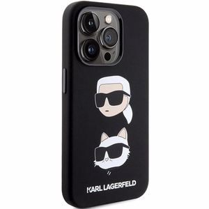Karl Lagerfeld silikona viedtālruņa apvalks ar Karl&Choupette galvu iPhone 15 Pro - melns