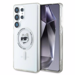 Karl Lagerfeld pogu Choupette Head izdrukātais logotips Magnētiskais viedtālruņa apvalks Samsung Galaxy S25 Ultra balts