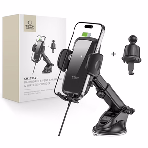 Tech-Protect CM15W-V1 Auto tālruņa turētājs ar 15 W induktīvo lādētāju kabīnei/gaisa ventilācijas atverei - melns