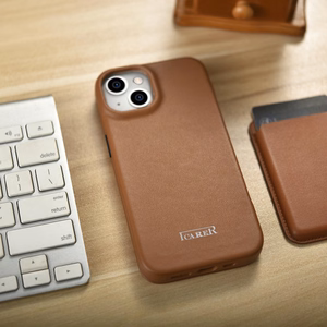 iCarer CE Premium ādas folio vāciņš iPhone 14 Plus ar MagSafe magnētisku flip vāciņu - brūnās krāsā