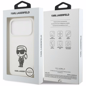 KARL LAGERFELD viedtālruņa apvalks IPHONE 17 Pro saderīgs ar Magnētisko KLHMP17LSKIGROH (Silicone W/ KL Sketch & Logo) balts