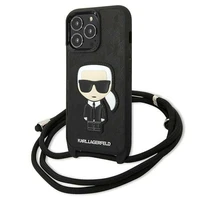 Karl Lagerfeld ādas monogrammas plāksteris un aukla Iconik apvalks iPhone 13 Pro / 13 - melna