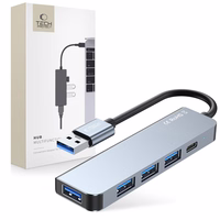 HUB Tech-Protect V0 5in1 USB-A - USB-A 3.0 / 3x USB-A 2.0 / USB-C - pelēks