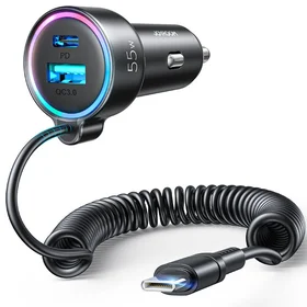 Auto lādētājs Joyroom JR-CL07 3-in-1 USB/Type-C 55W + Type-C 1,5m melns