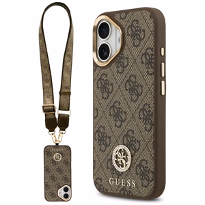 Guess 4G Strass Logo & Big Strap Metal Buttons Magnētiskais apvalks iPhone 17 - brūns