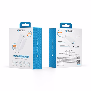 Forever TC-08-65ACC GaN PD QC lādētājs 2x USB-C 1x USB 65W balts